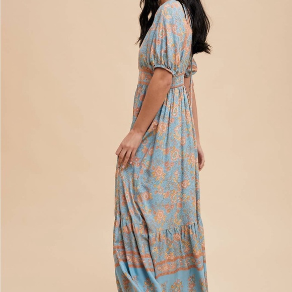 Elegant Boho hippie Blue Print Maxi dress - Picture 4 of 4